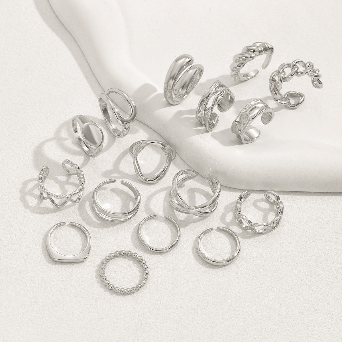 16pc Adjustable Geometric Ring Set