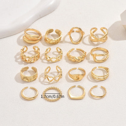 16pc Adjustable Geometric Ring Set