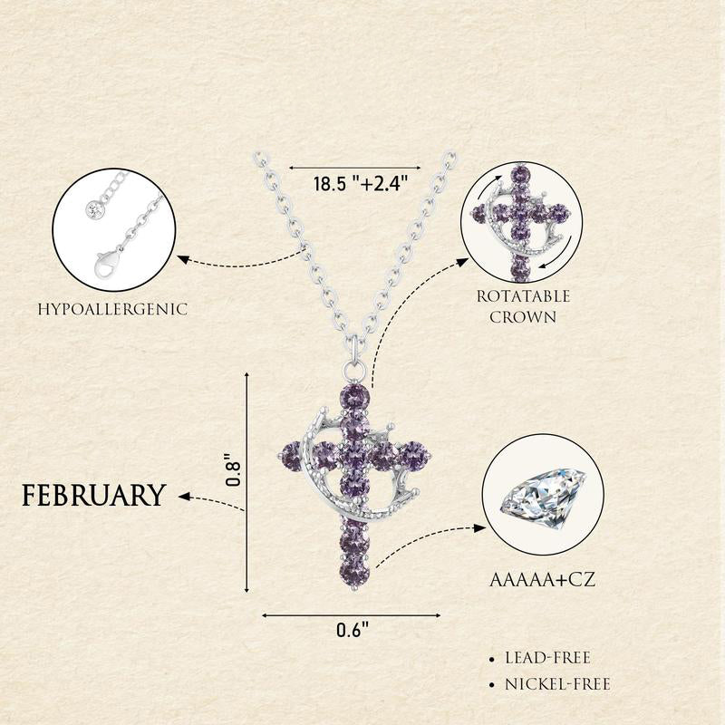 Dainty Birthstone Cross & Crown Necklace