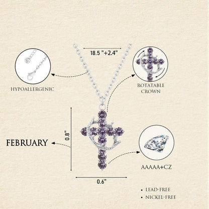 Dainty Birthstone Cross & Crown Necklace