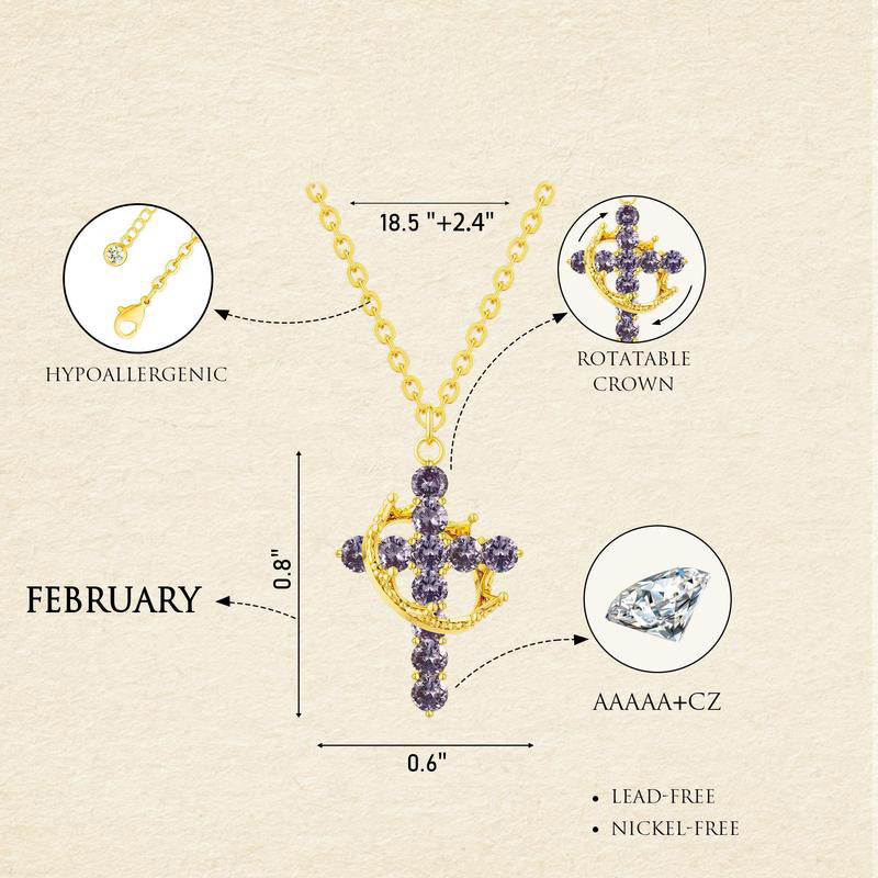 Dainty Birthstone Cross & Crown Necklace