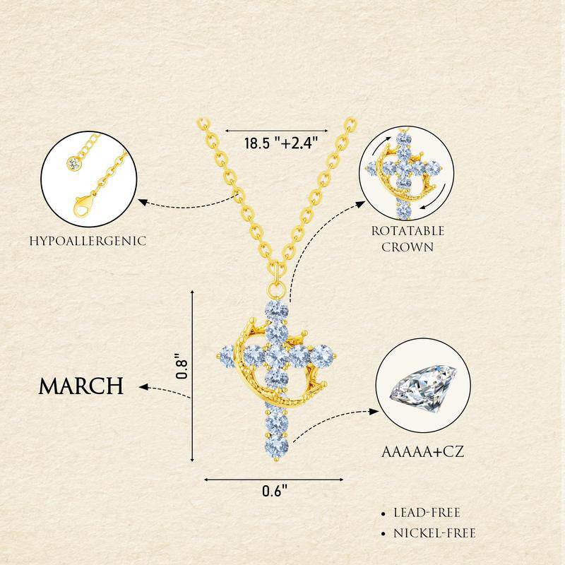 Dainty Birthstone Cross & Crown Necklace