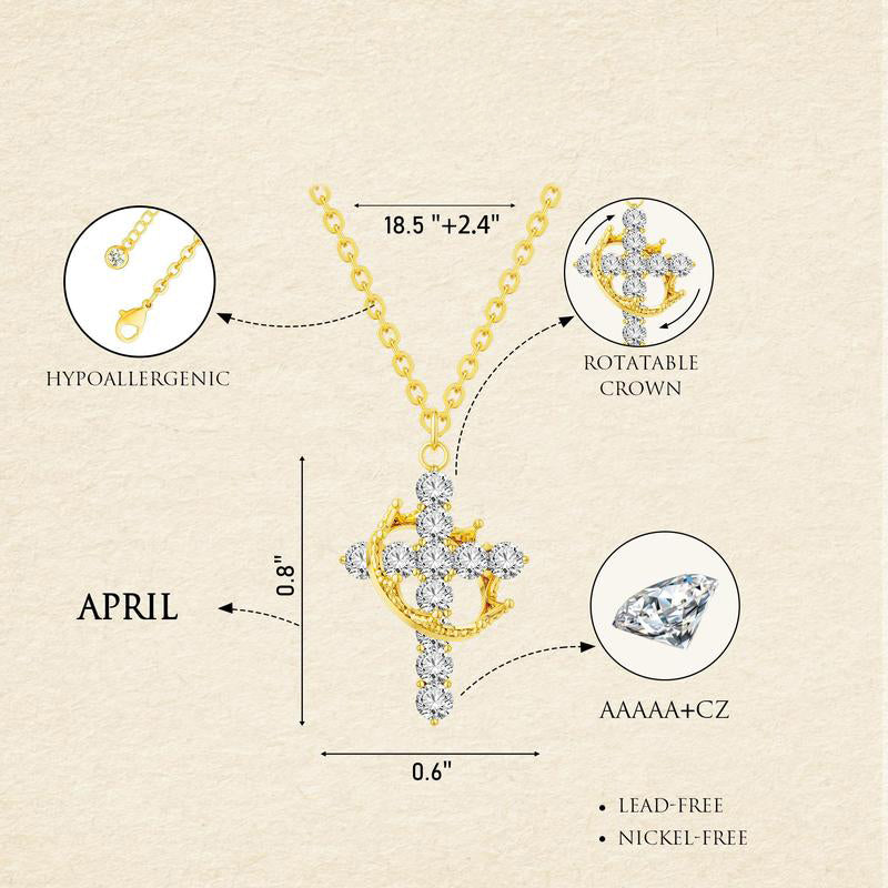 Dainty Birthstone Cross & Crown Necklace