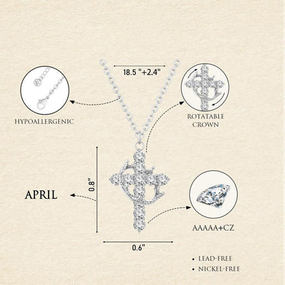 Dainty Birthstone Cross & Crown Necklace