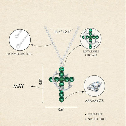 Dainty Birthstone Cross & Crown Necklace