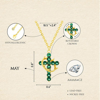 Dainty Birthstone Cross & Crown Necklace