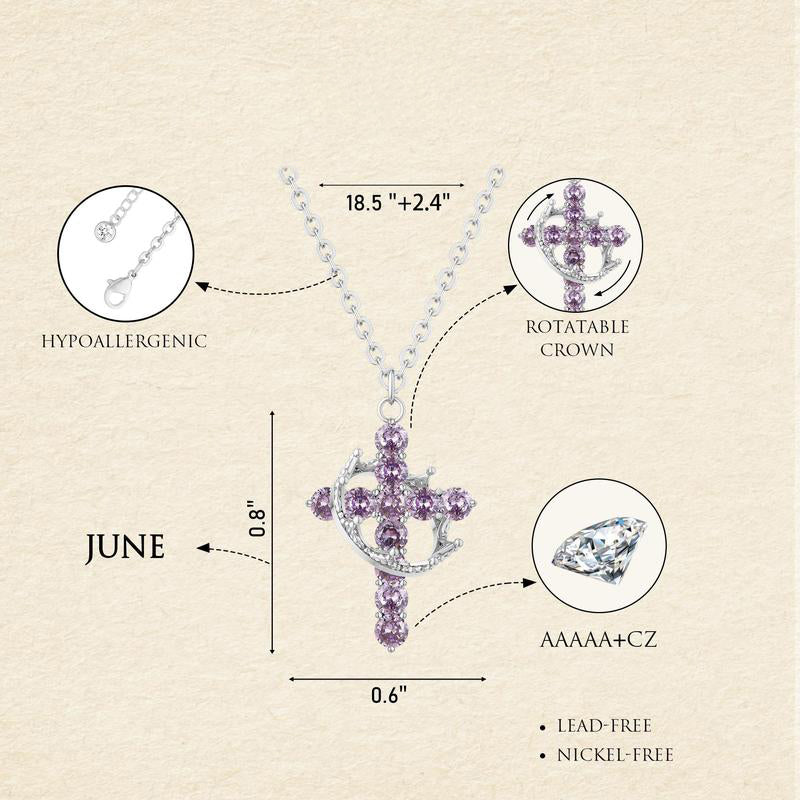Dainty Birthstone Cross & Crown Necklace