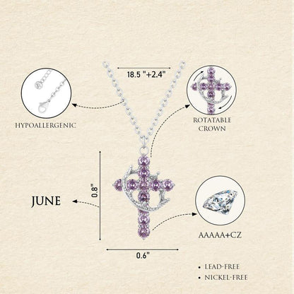 Dainty Birthstone Cross & Crown Necklace