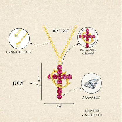 Dainty Birthstone Cross & Crown Necklace