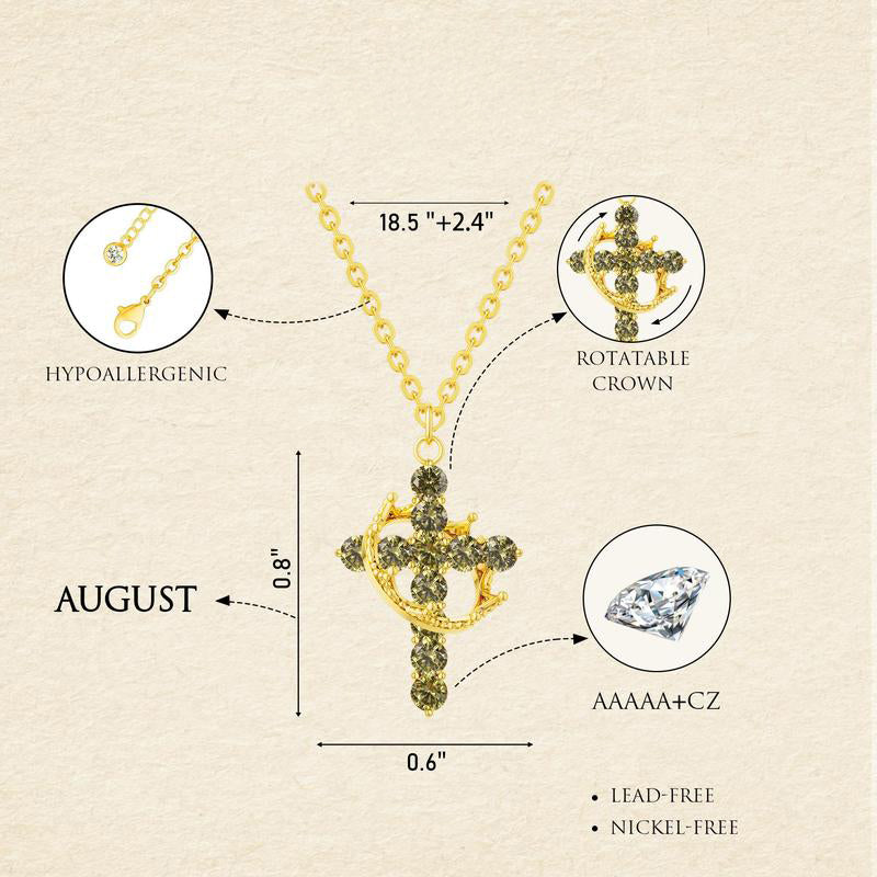 Dainty Birthstone Cross & Crown Necklace