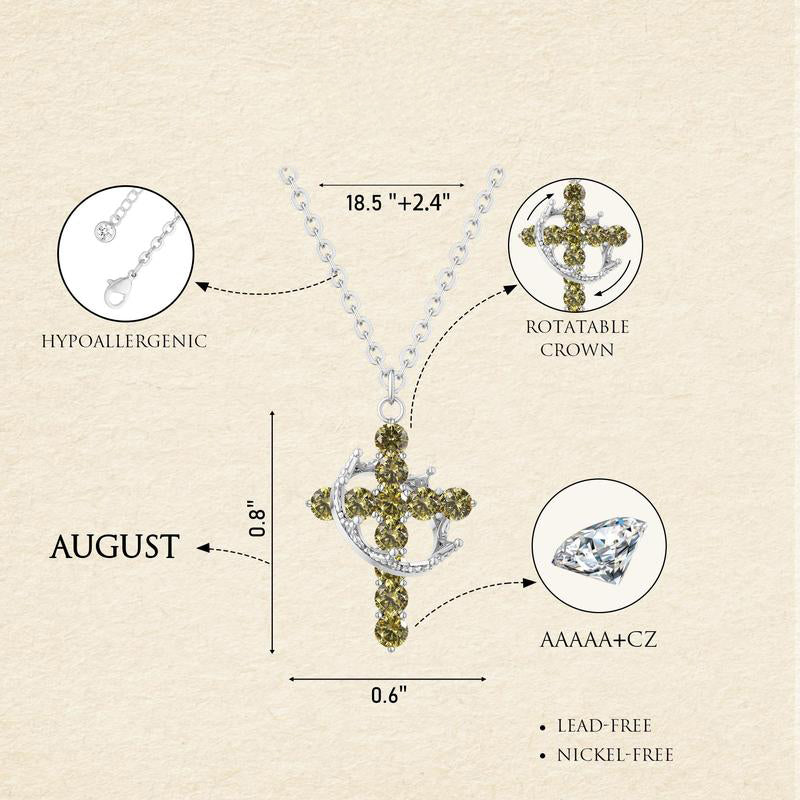 Dainty Birthstone Cross & Crown Necklace