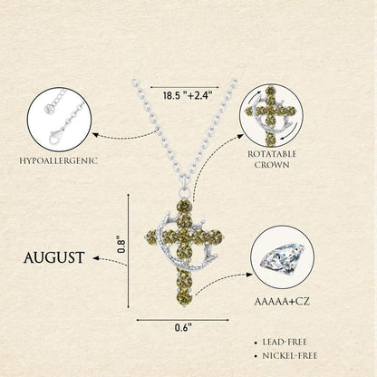 Dainty Birthstone Cross & Crown Necklace
