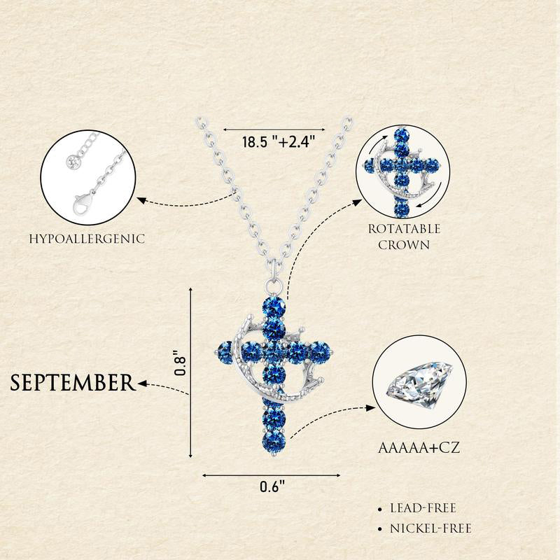 Dainty Birthstone Cross & Crown Necklace