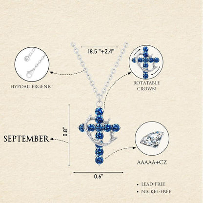 Dainty Birthstone Cross & Crown Necklace