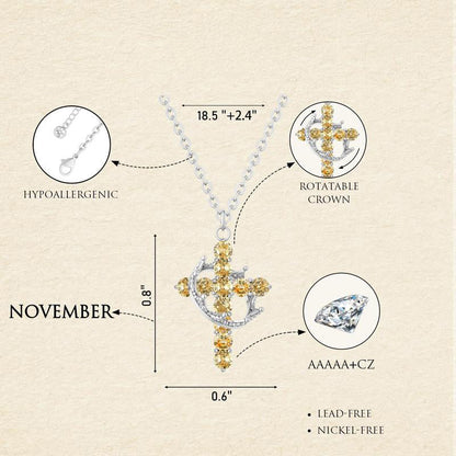 Dainty Birthstone Cross & Crown Necklace