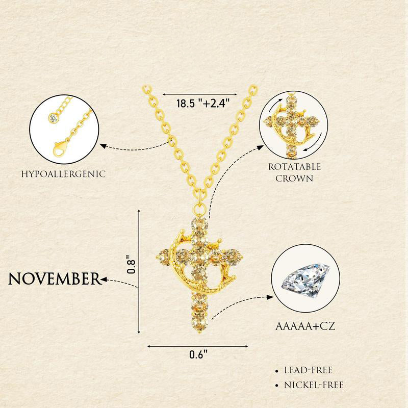 Dainty Birthstone Cross & Crown Necklace