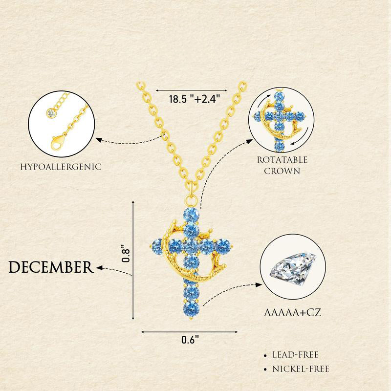 Dainty Birthstone Cross & Crown Necklace