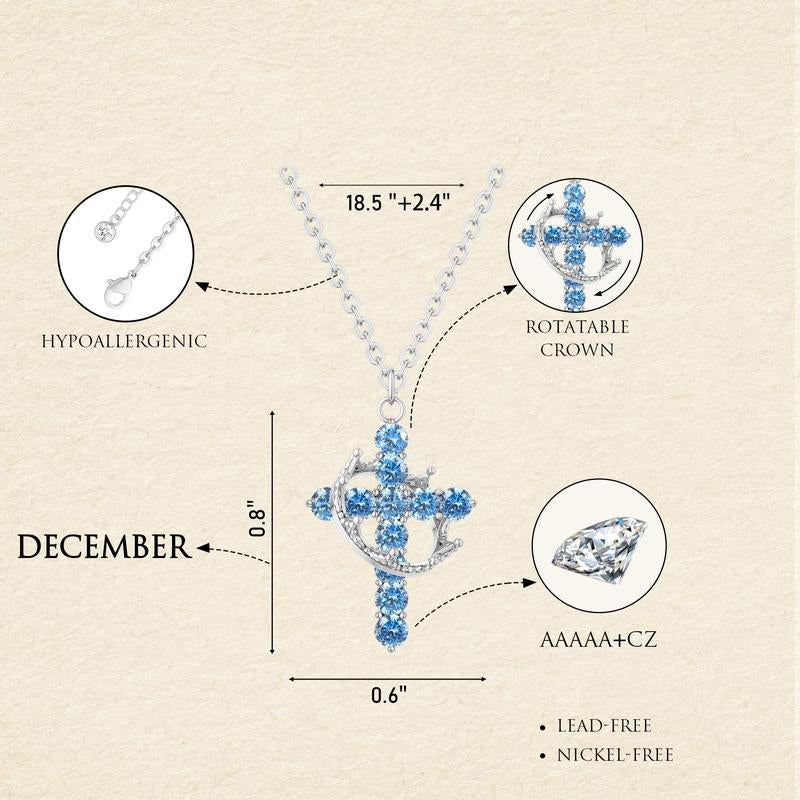 Dainty Birthstone Cross & Crown Necklace