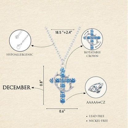 Dainty Birthstone Cross & Crown Necklace