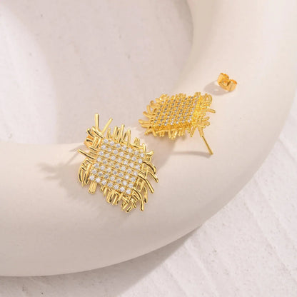 14k Braided Diamond Square Earrings