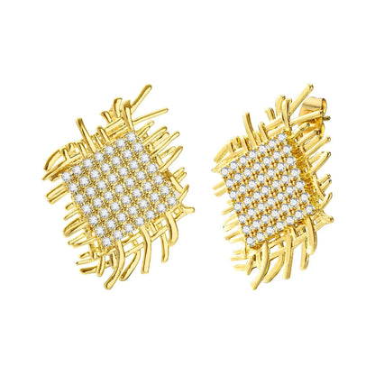 14k Braided Diamond Square Earrings