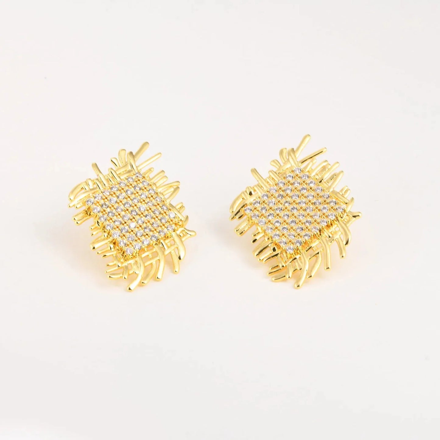 14k Braided Diamond Square Earrings