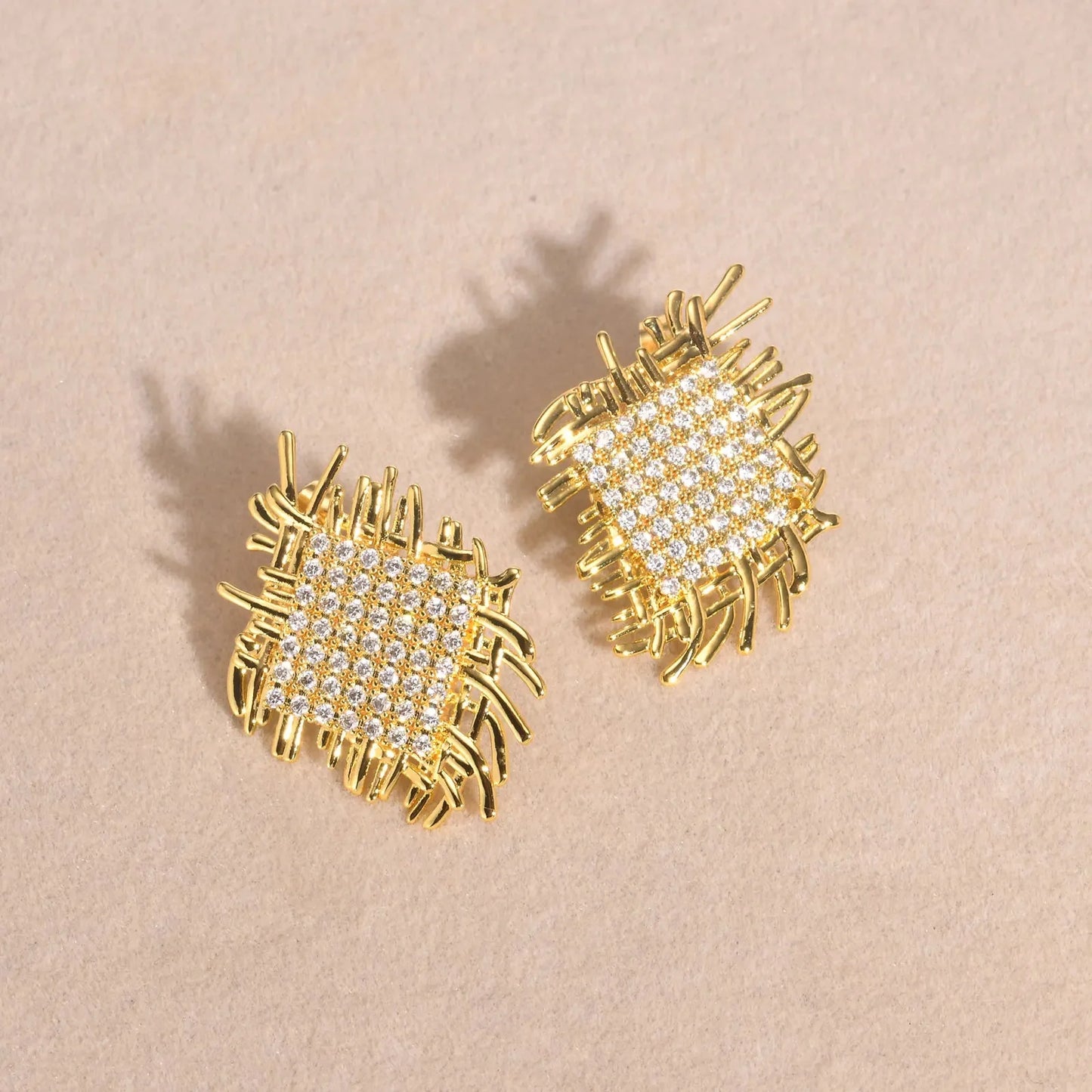 14k Braided Diamond Square Earrings