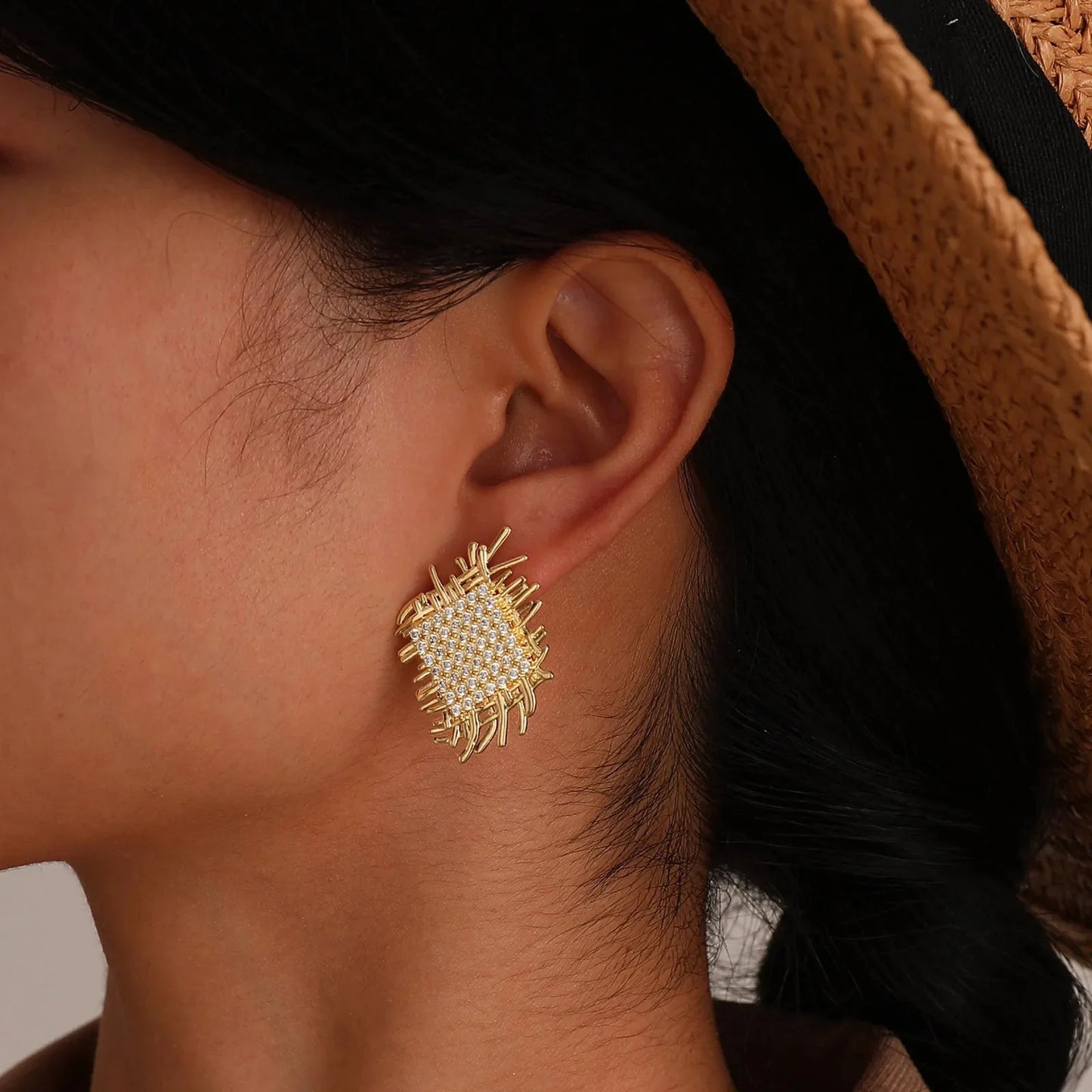 14k Braided Diamond Square Earrings