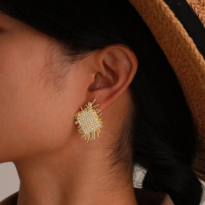 14k Braided Diamond Square Earrings