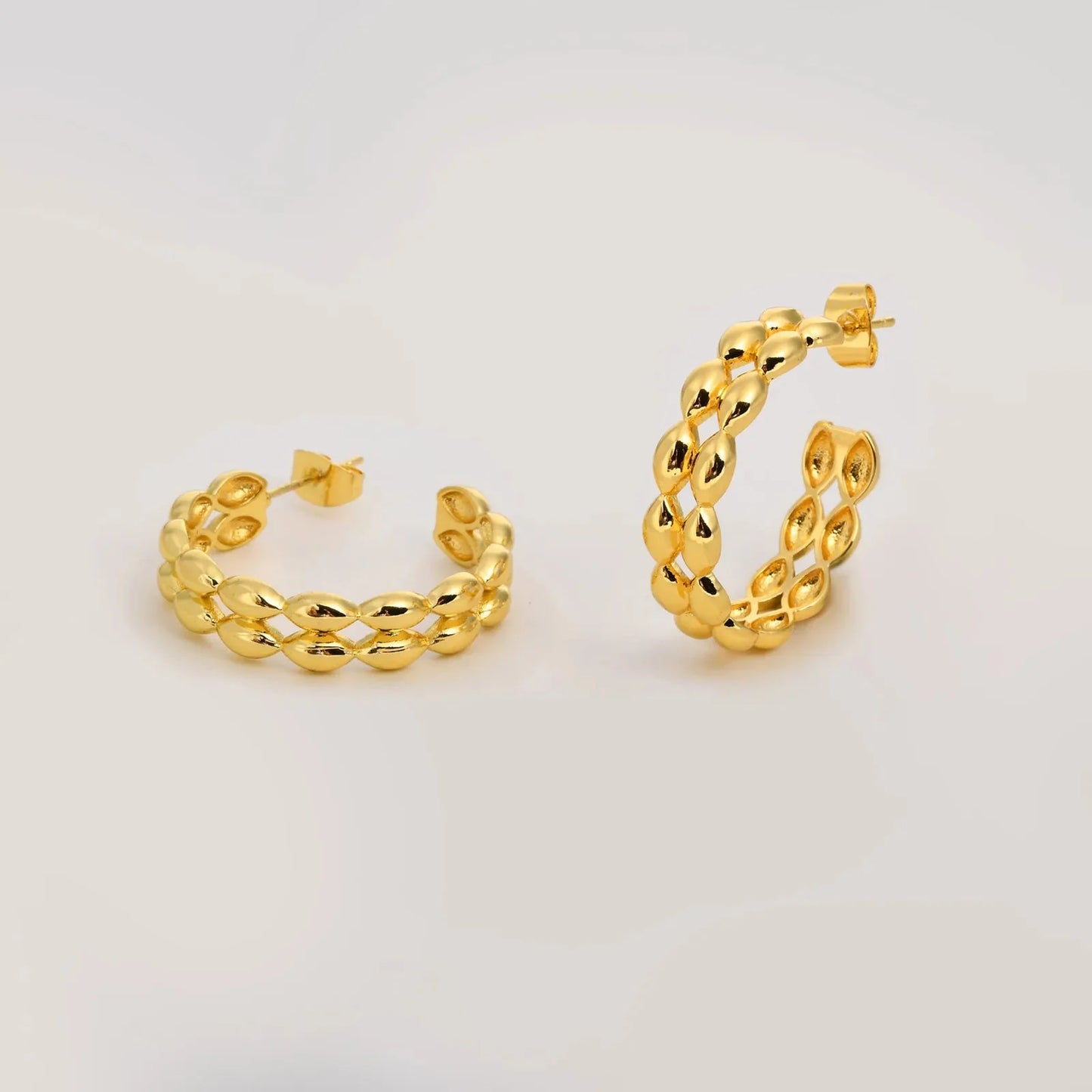 14k Dainty C Shaped Layered Hoop Earrings