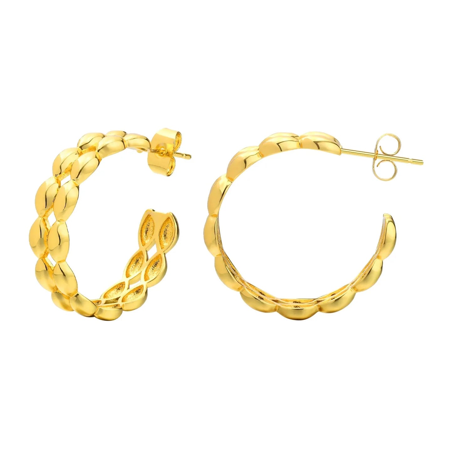 14k Dainty C Shaped Layered Hoop Earrings