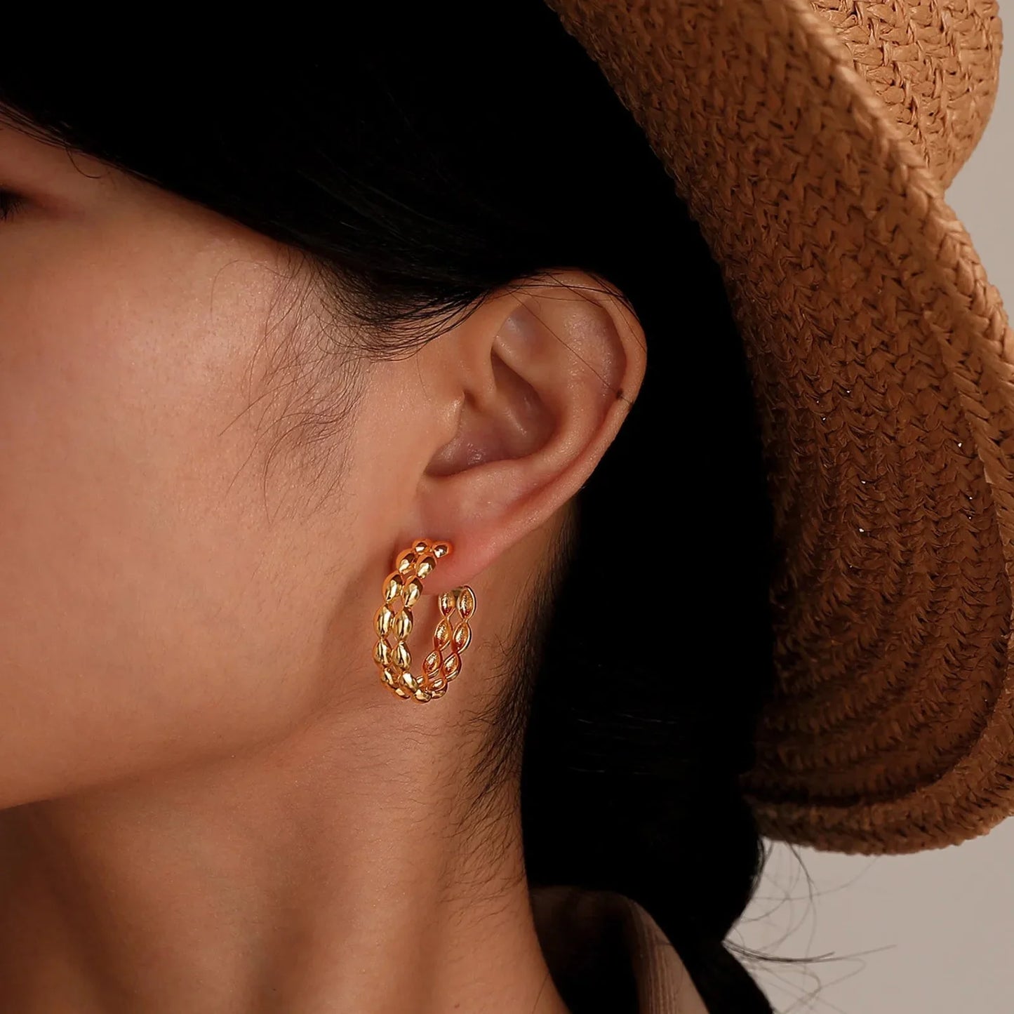 14k Dainty C Shaped Layered Hoop Earrings