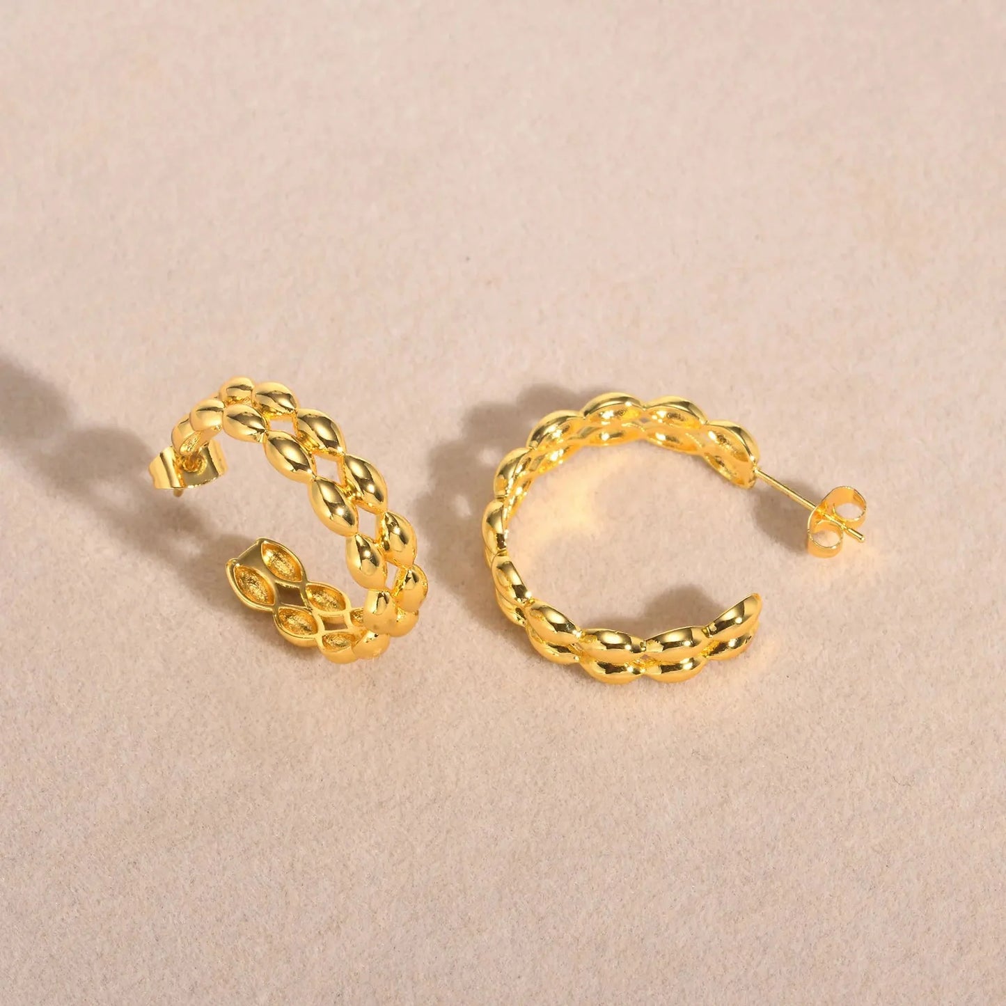 14k Dainty C Shaped Layered Hoop Earrings