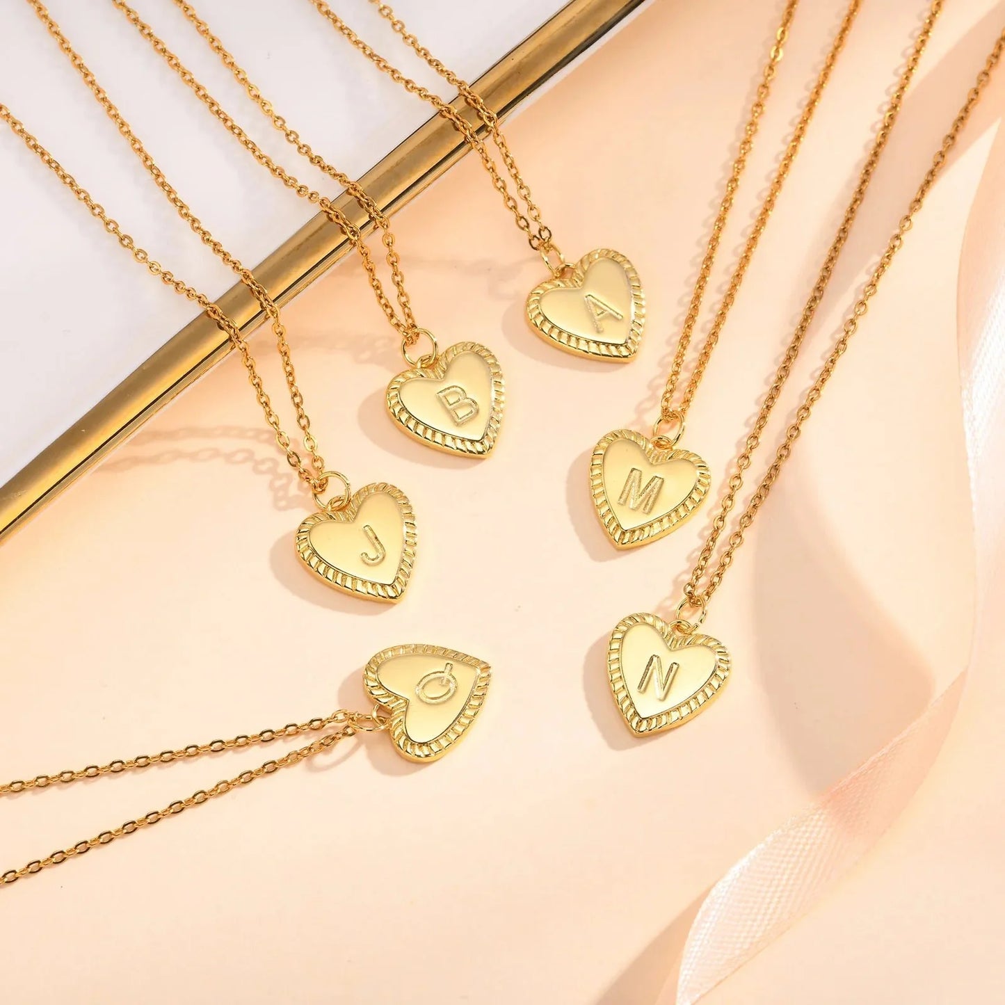 14k Dainty Heart Pendant Letter Initial Necklace