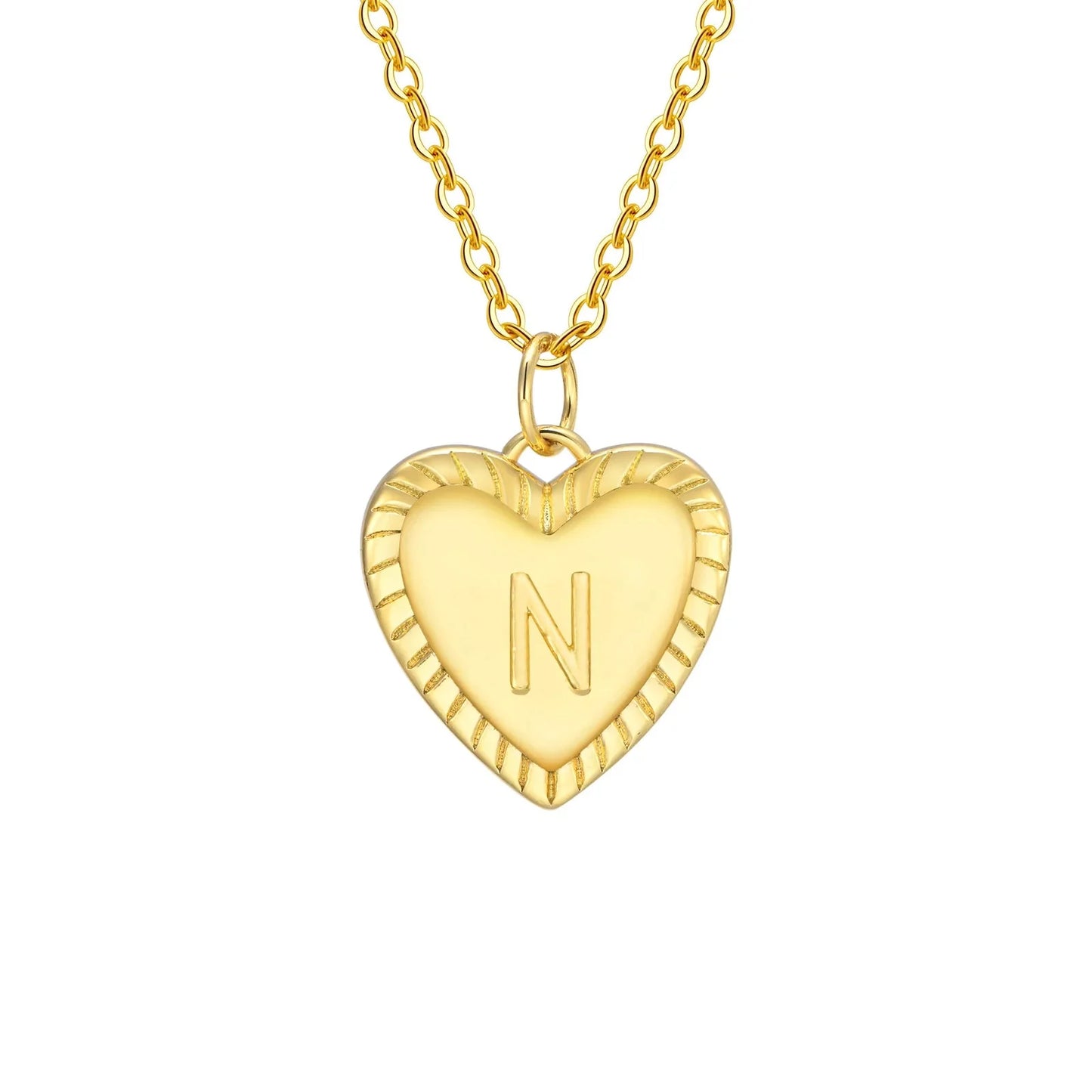 14k Dainty Heart Pendant Letter Initial Necklace