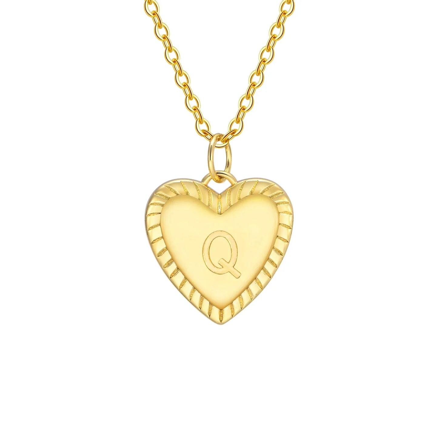 14k Dainty Heart Pendant Letter Initial Necklace