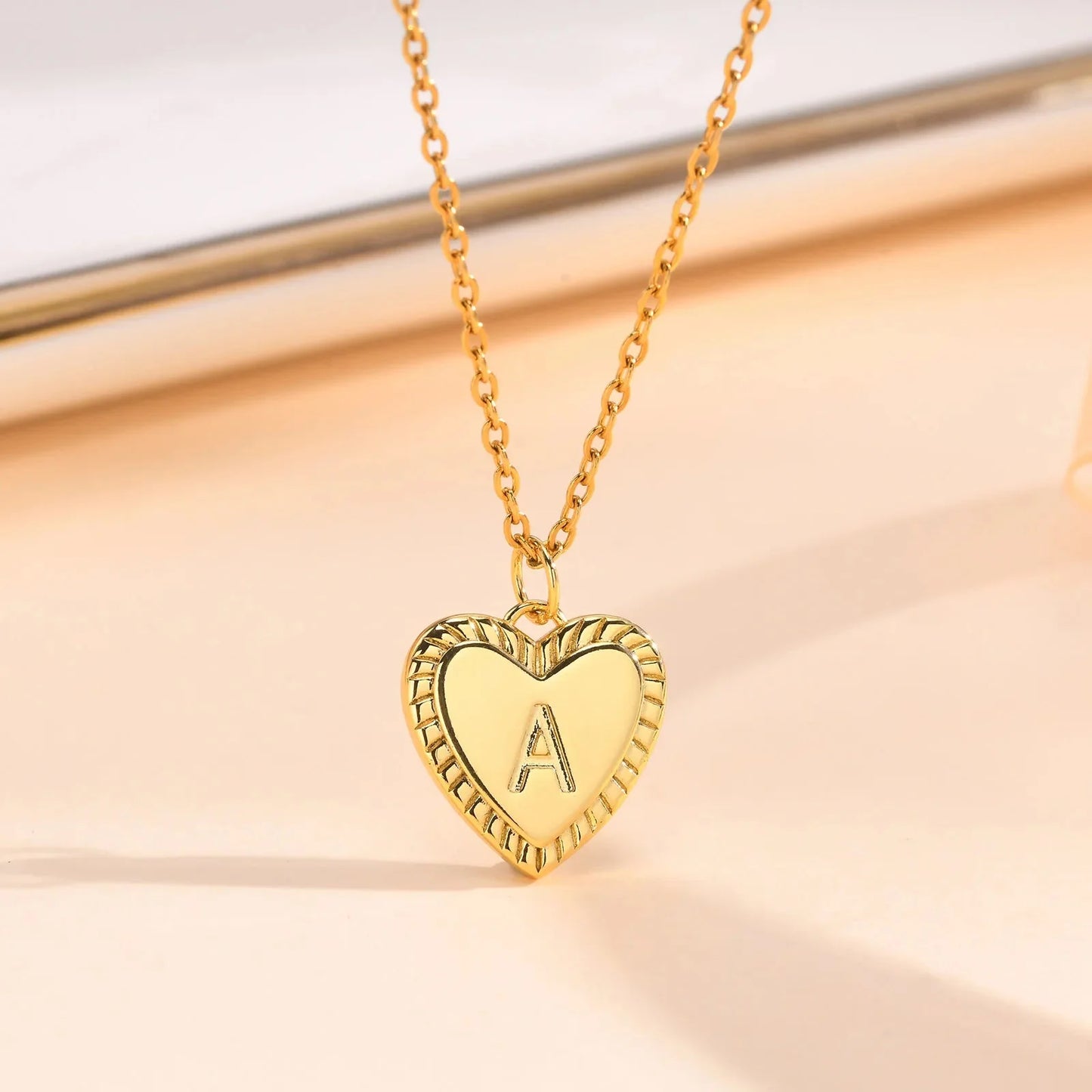 14k Dainty Heart Pendant Letter Initial Necklace