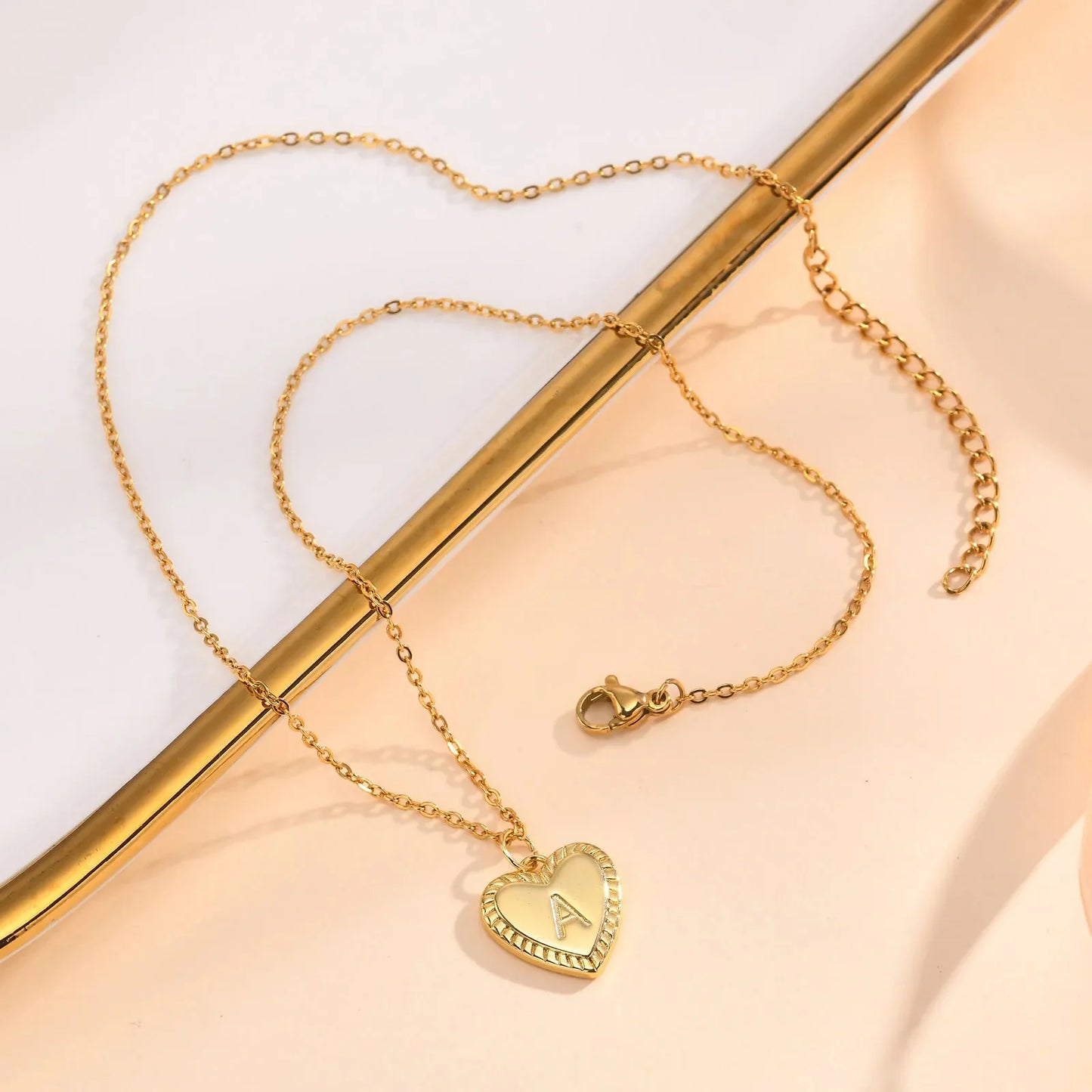 14k Dainty Heart Pendant Letter Initial Necklace