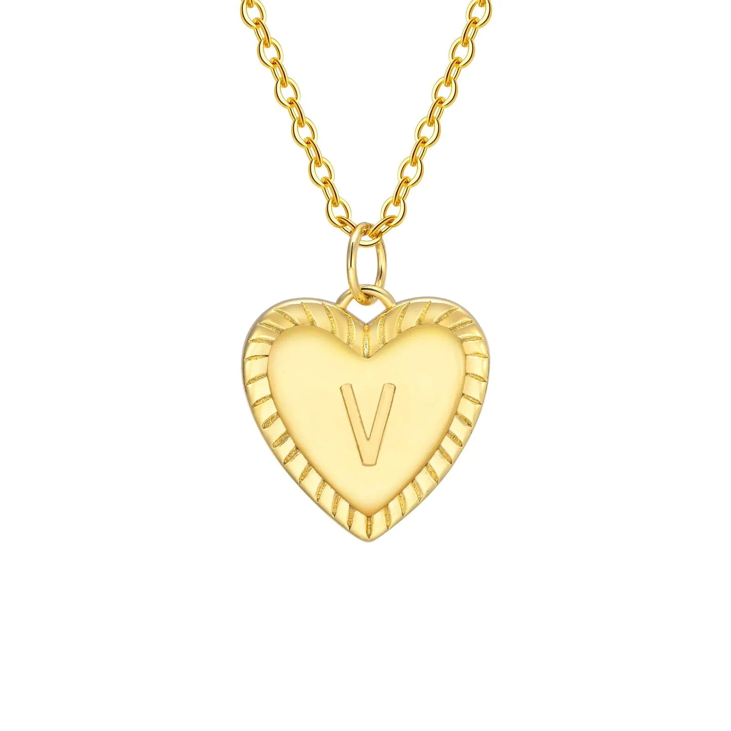14k Dainty Heart Pendant Letter Initial Necklace