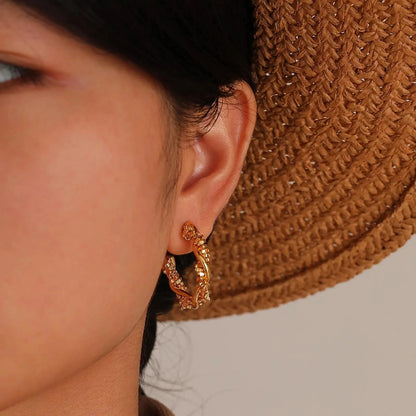 14k Dainty Textured Spiral Hoop Earrings