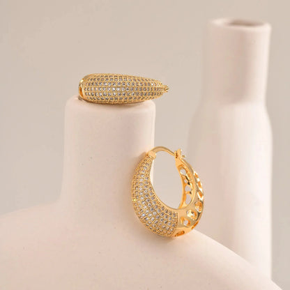 14k Intricate Half Diamond Hoop Earrings