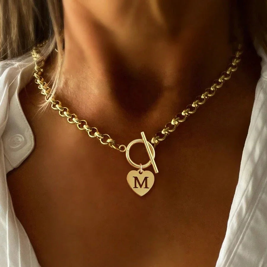 Paperclip Heart Letter Initial Choker Necklace