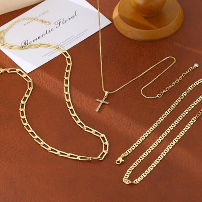 3pc 14k Layered Cross Necklace Stack