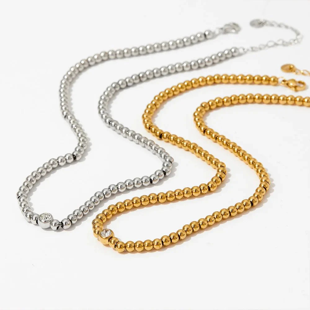 18k Beaded Diamond Center Necklace and Bracelets