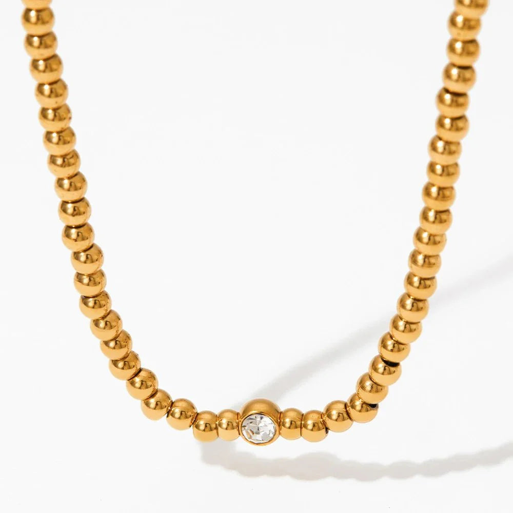 18k Beaded Diamond Center Necklace and Bracelets