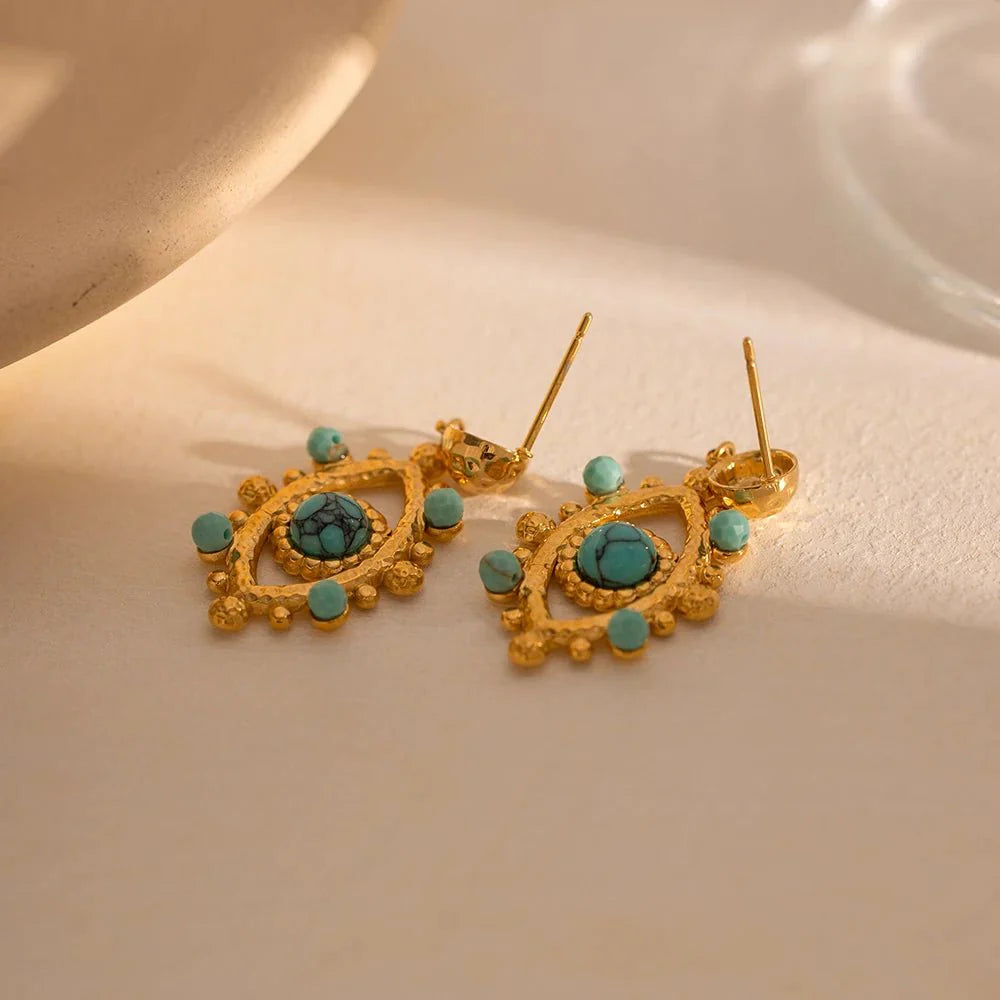 18k Boho Evil Eye Bead Accented Earrings