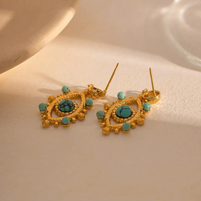 18k Boho Evil Eye Bead Accented Earrings