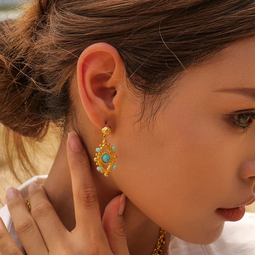 18k Boho Evil Eye Bead Accented Earrings