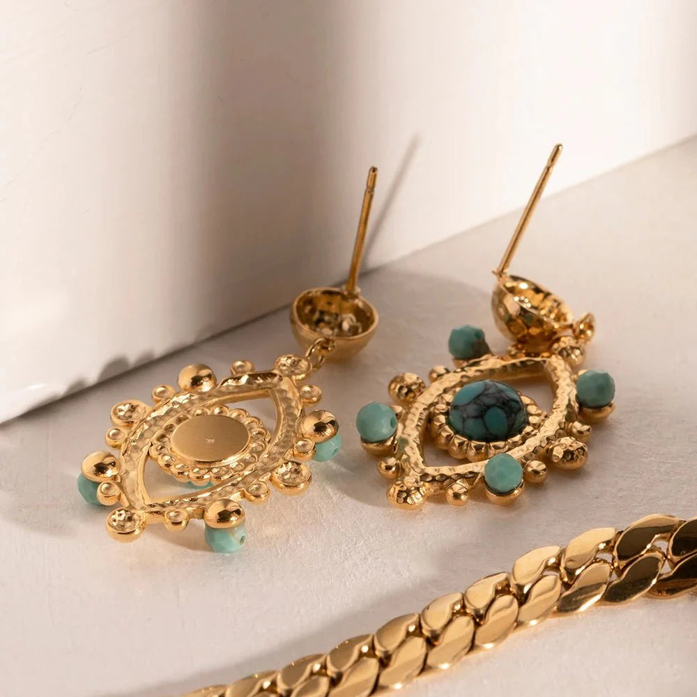 18k Boho Evil Eye Bead Accented Earrings
