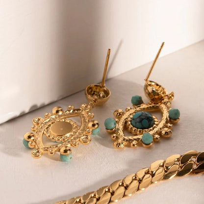 18k Boho Evil Eye Bead Accented Earrings